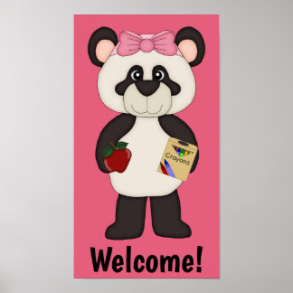 Pink Welcome School Girl Panda Poster