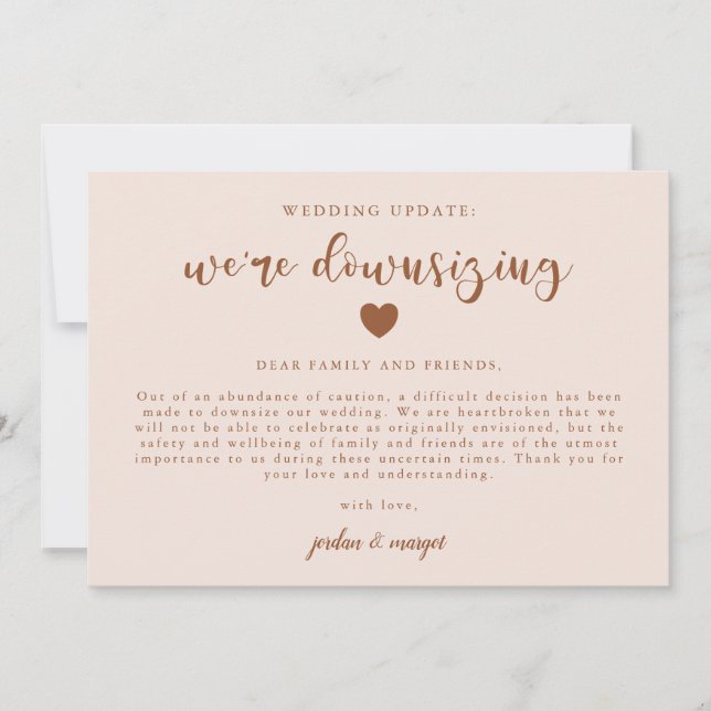 Pink We're Downsizing Wedding Update Announcement (Front)