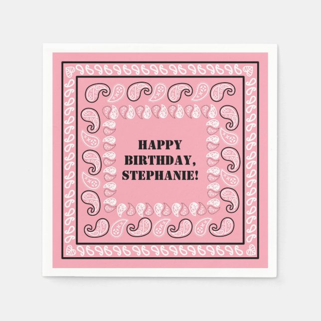 Pink Western Bandanna Print Birthday Party Napkin (Front)