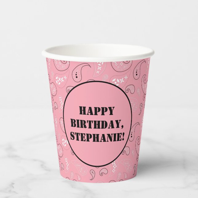 Pink Western Bandanna Print Birthday Party Paper Cups (Front)