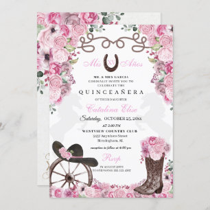 Pink Western Charra Ranchero Quinceanera Invitation