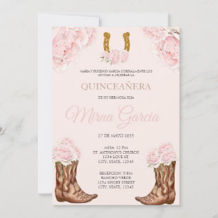 Pink Western Charra Themed Quinceanera Invitation
