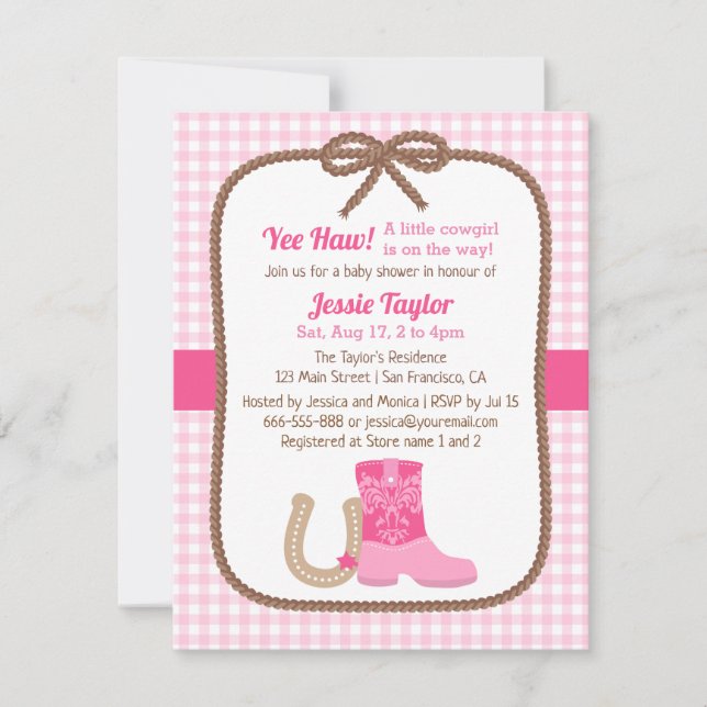 Pink Western Country Baby Shower Invitations (Front)