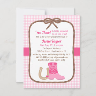 Pink Western Country Baby Shower Invitations