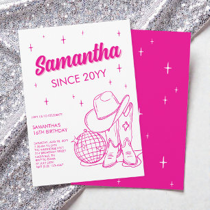 Pink Western Country Disco 16th Birthday Party Invitation
