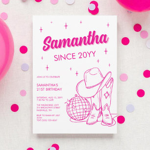 Pink Western Country Disco 21st Birthday Party Invitation