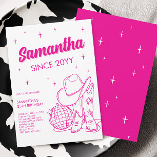 Pink Western Country Disco 25th Birthday Party Invitation
