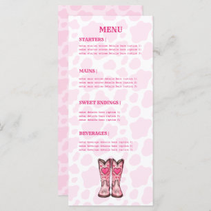 Pink Western Cow Print Rodeo Style Flat Menu