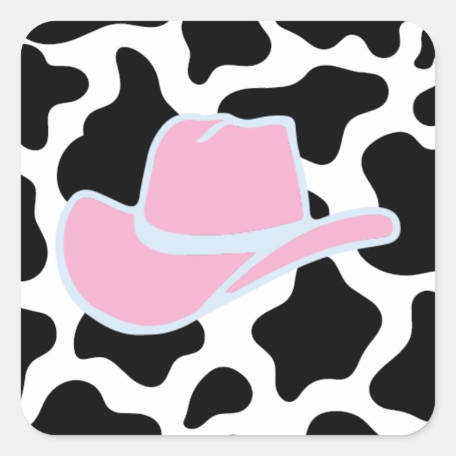 Pink western cowboy cow print square sticker (Front)