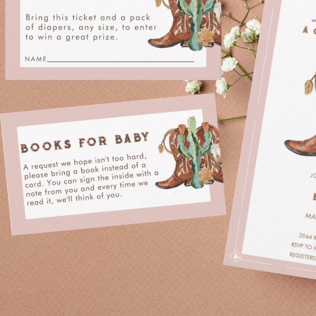 Pink Western Cowgirl Baby Shower Books for Baby Enclosure Card (Creator Uploaded)