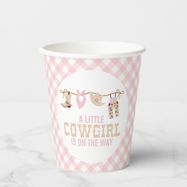Pink Western Cowgirl Baby Shower Paper Cups (Front)