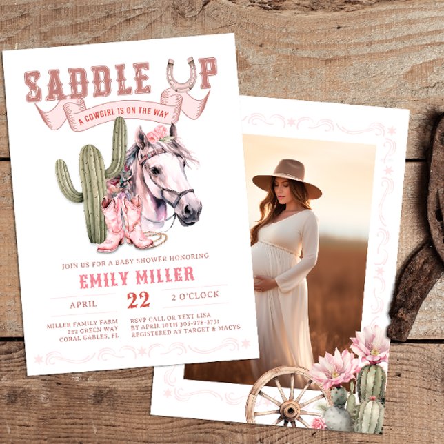 Pink Western Cowgirl Baby Shower Photo Invite (Pink Western Baby Shower Invite)