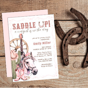 Pink Western Cowgirl Baby Shower Saddle Up Card