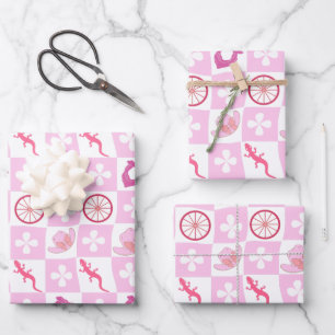 Pink Western Cowgirl Checkered Seamless Pattern Wrapping Paper Sheet