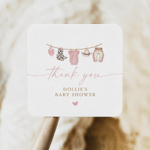 Pink Western Cowgirl Clothesline Shower Square Sticker
