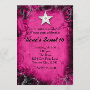 Pink Western Cowgirl Grunge Star Party Invitation