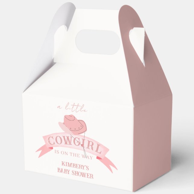 Pink Western Cowgirl Hat Baby Shower  Favour Box (Back)