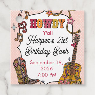 Pink Western Cowgirl Party Favour Tag