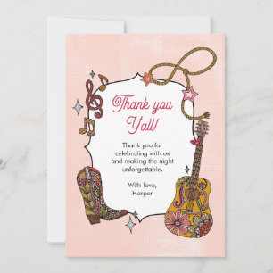 Pink Western Cowgirl Party Thank You Card