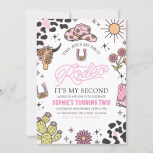 Pink Western Cowgirl Rodeo 2nd Birthday Party Invitation