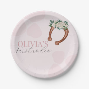 Pink western cowgirl rodeo birthday paper plate
