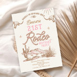 Pink Western Desert 21st Rodeo 21st Birthday Invitation<br><div class="desc">Pink Western Desert 21st Rodeo 21st Birthday Invitation

Pink and brown 21st rodeo twenty-first birthday invitation featuring two longhorn cows,   western desert illustration and rope style text.  This 21st rodeo birthday invitation is ideal for a wild west themed 21st birthday party.</div>