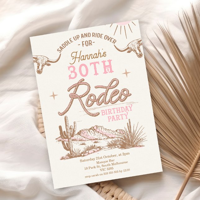 Pink Western Desert 30th Rodeo 30th Birthday  Invitation (30th Rodeo 30th Birthday Invitation Women, Vintage Western Dessert Birthday Invite, Rope Rodeo)