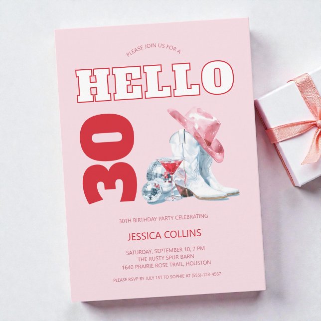 Pink Western Disco Cowgirl 30th Birthday Party Invitation (Pink Western Disco Cowgirl 30th Birthday Party Invitation)