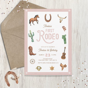 Pink Western First Birthday Rodeo Baby Girl Invitation