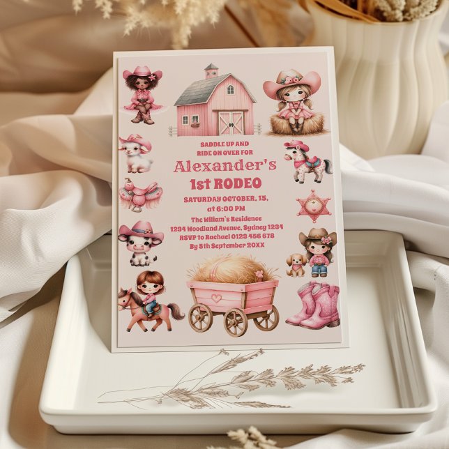 Pink Western First Birthday Rodeo Baby Girl  Invitation (Creator Uploaded)