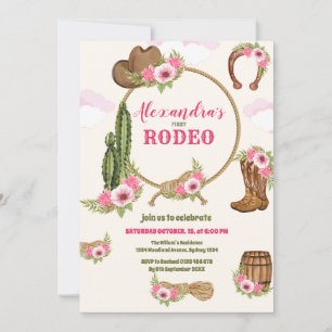Pink Western First Birthday Rodeo Baby Girl Invitation