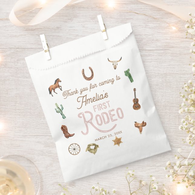 Pink Western First Birthday Rodeo  Favour Bag (Clipped)