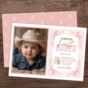 Pink Western First Birthday Rodeo Girl Photo Invitation
