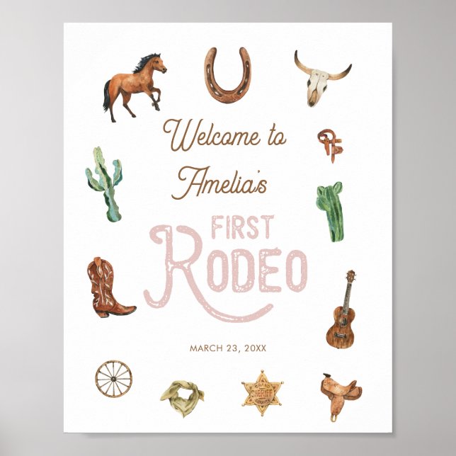 Pink Western First Birthday Rodeo Welcome Sign (Front)