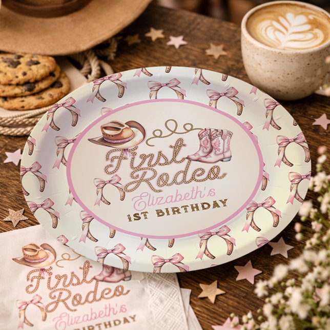 Pink Western First Rodeo Birthday Paper Plate (Pink Western First Rodeo Birthday Paper Plates)