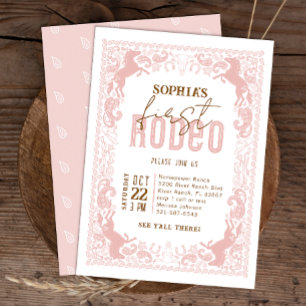 Pink Western First Rodeo Birthday Party Invitation