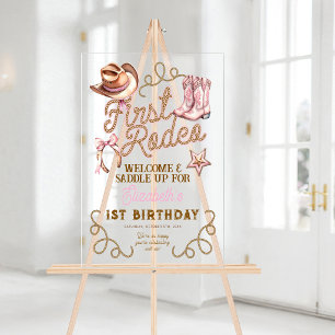 Pink Western First Rodeo Birthday Welcome Acrylic Sign