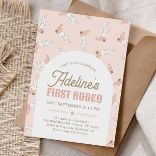 Pink Western First Rodeo Girl Birthday Invitation
