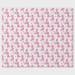 Pink Western Floral Cowgirl Boots & Pearls  Wrapping Paper