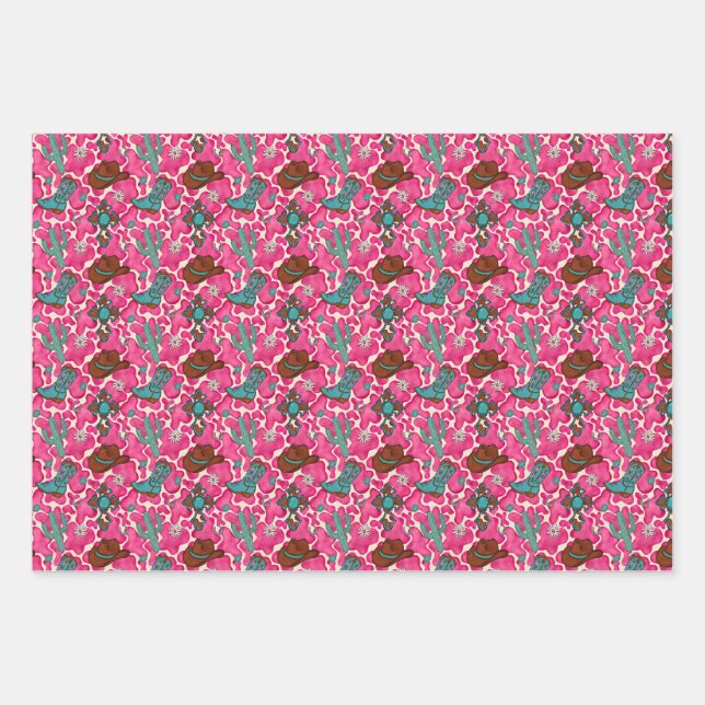 Pink Western Girl Wrapping Paper  (Front)