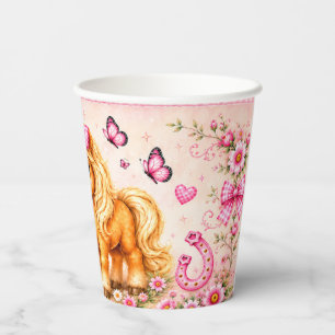 Pink Western Highland Cow & Pony Baby Shower 8oz Paper Cups