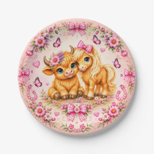 Pink Western Highland Cow & Pony Baby Shower Plate