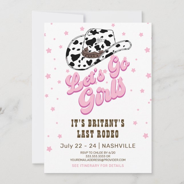 Pink Western Let's Go Girls Bachelorette Party  Invitation (Front)