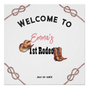 Pink Western Rodeo Cowgirl 1st Birthday Party Sign