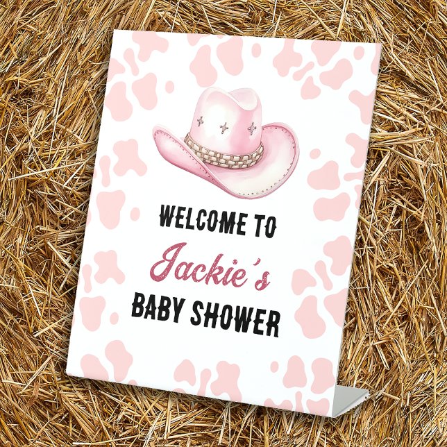 Pink Western Rodeo Cowgirl Baby Shower Welcome Pedestal Sign (Creator Uploaded)