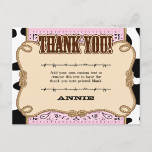Pink Western Thank You Cards