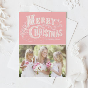 Pink Western Typography Merry Christmas Photo Holiday Postcard
