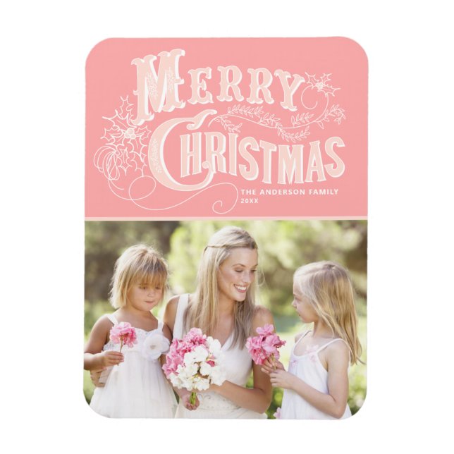 Pink Western Typography Merry Christmas Photo Magnet (Vertical)