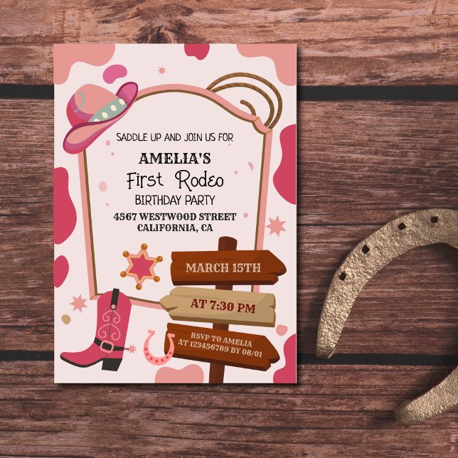 Pink Western wild west girl first rodeo birthday Invitation (Creator Uploaded)