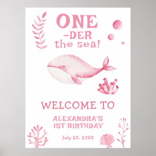Pink Whale 1st Birthday Under the sea Poster